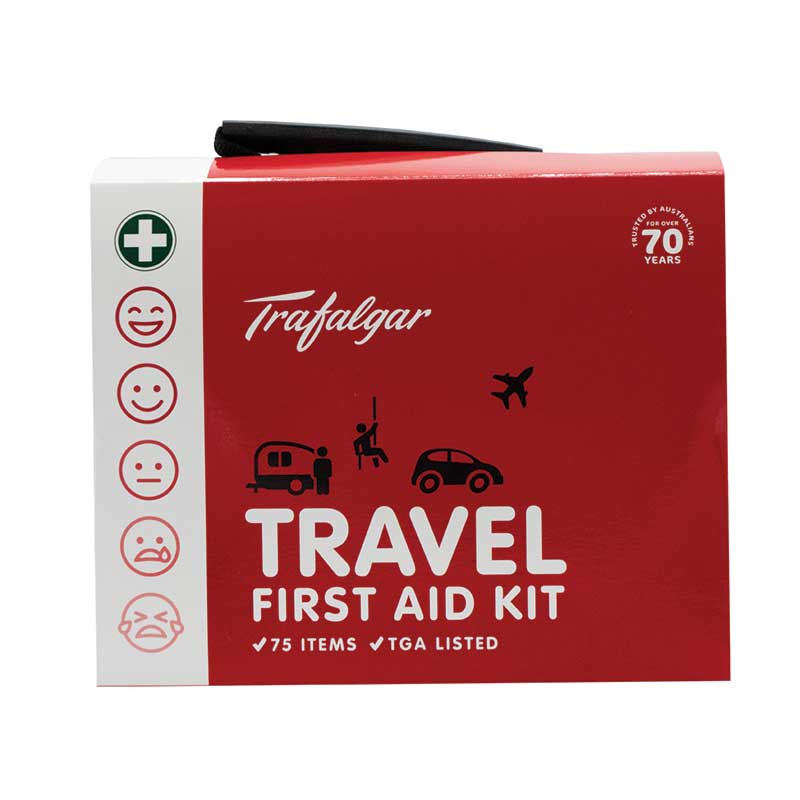 Trafalgar first aid kit pictured in its box on a white background